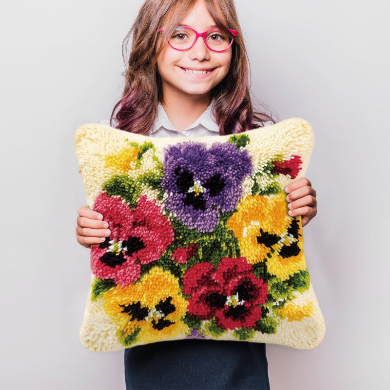 LAPATAIN Latch Hook Kits for DIY Throw Pillow Cover,Needlework Cushion Cover Hand Craft Crochet 17X17inch(Color Flower) - Image 4
